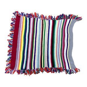 Rainbow Lap Handwoven Striped Throw Blanket Fringe 31"x26" Chair Boho Retro